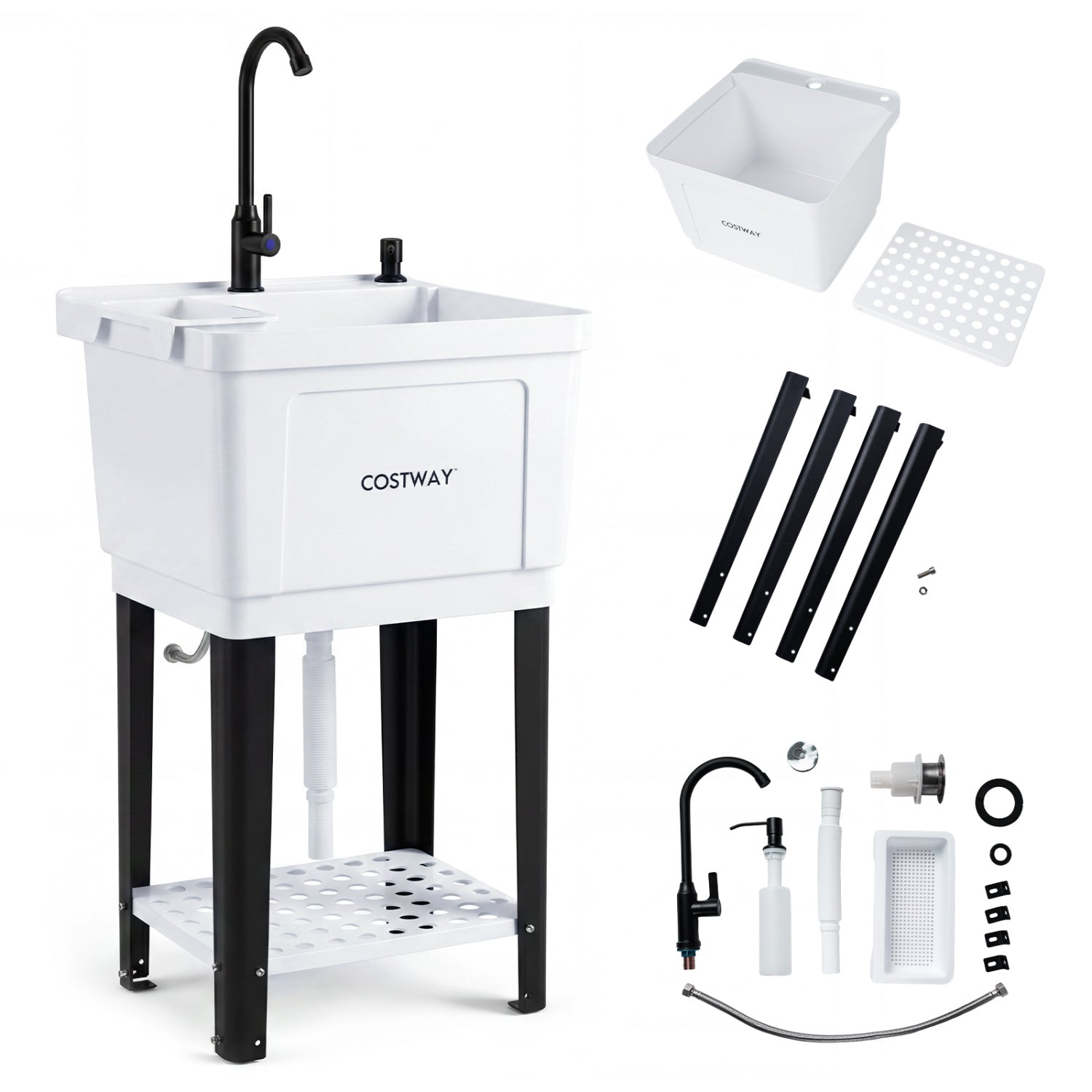 14.5 Gal Utility Sink with Rotating Faucet & Adjustable Legs
