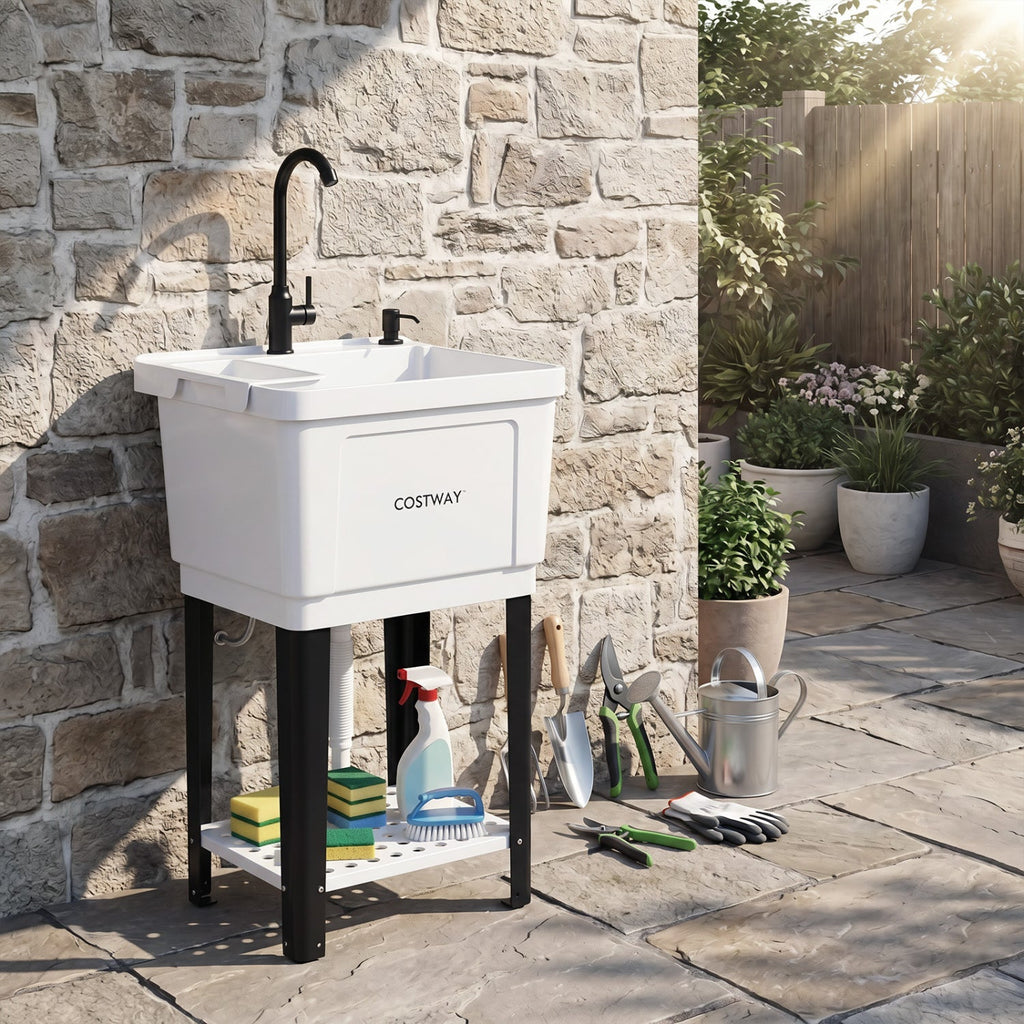 14.5 Gal Utility Sink with Rotating Faucet & Adjustable Legs