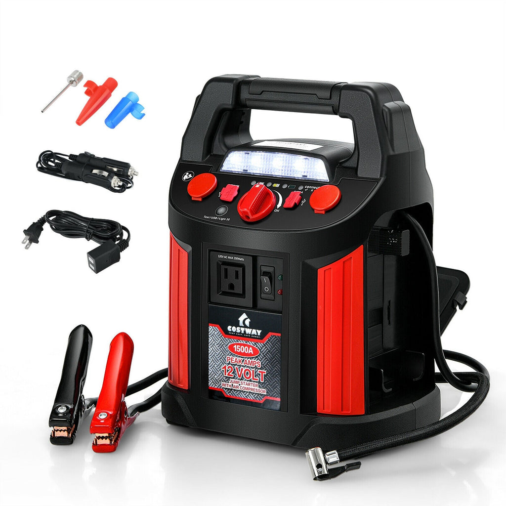 Jump Starter & Air Compressor Power Station — 1500A, 180 PSI, AC/DC Outlet