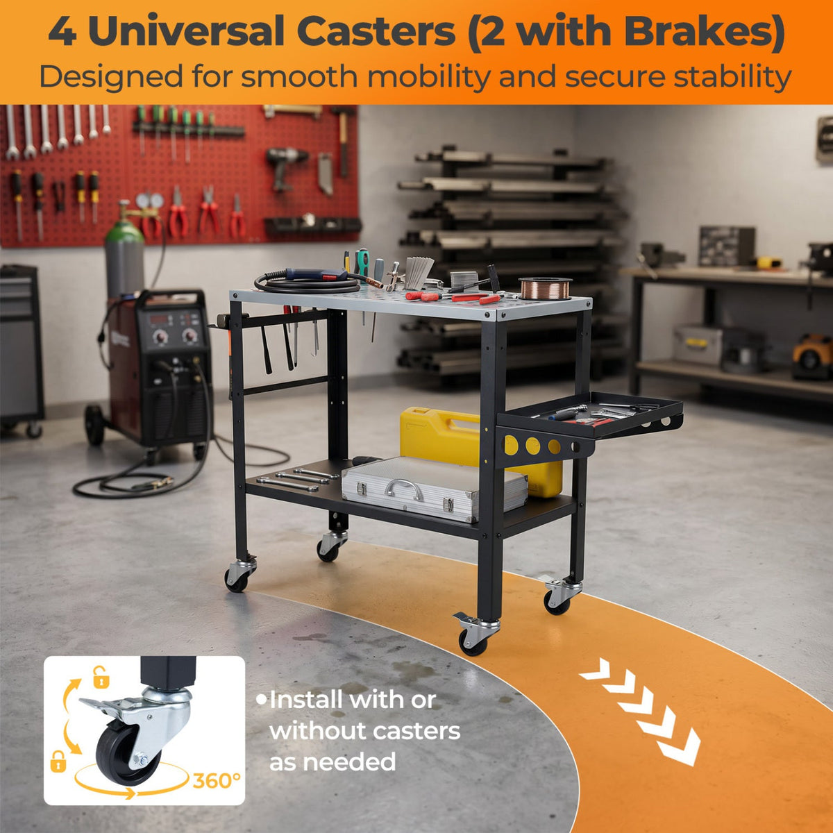 Welding Table 36x18" with 144 Fixture Holes and Lockable Wheels
