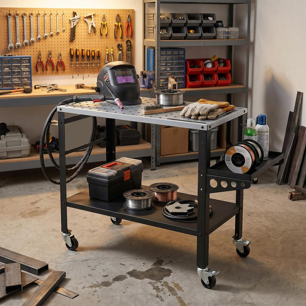 Welding Table 36x18" with 144 Fixture Holes and Lockable Wheels
