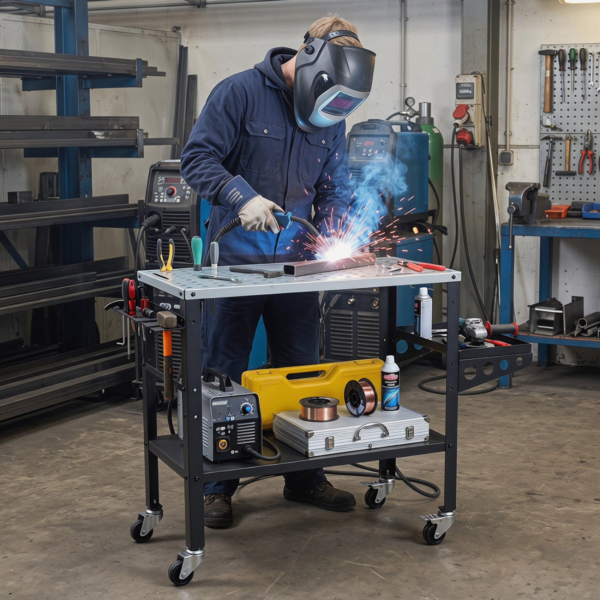Welding Table 36x18" with 144 Fixture Holes and Lockable Wheels
