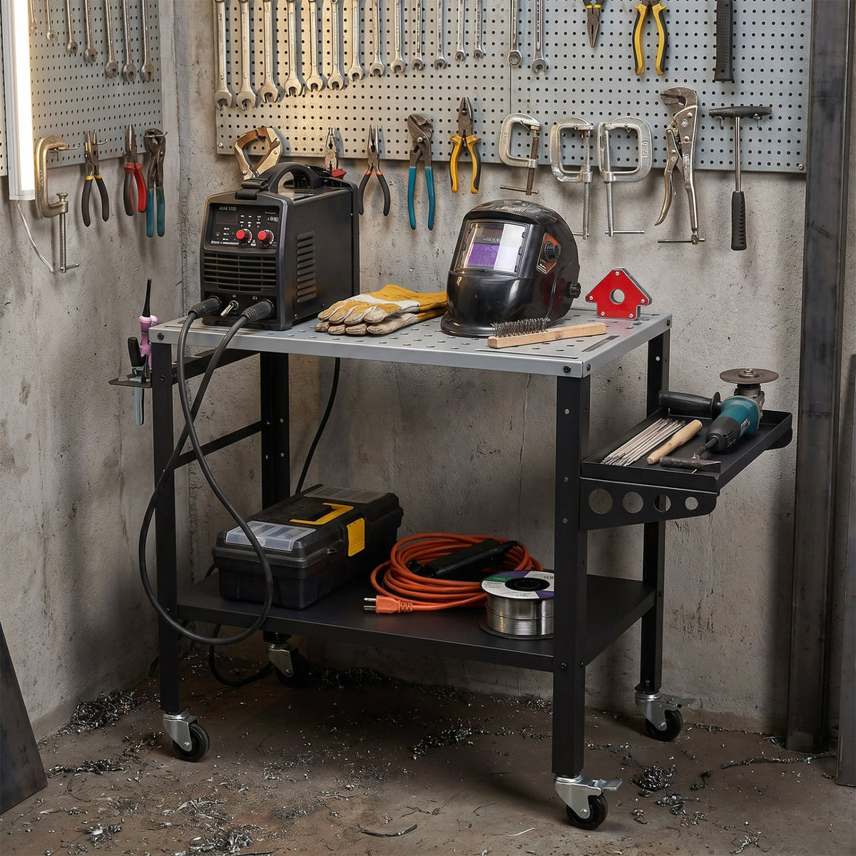 Welding Table 36x18" with 144 Fixture Holes and Lockable Wheels