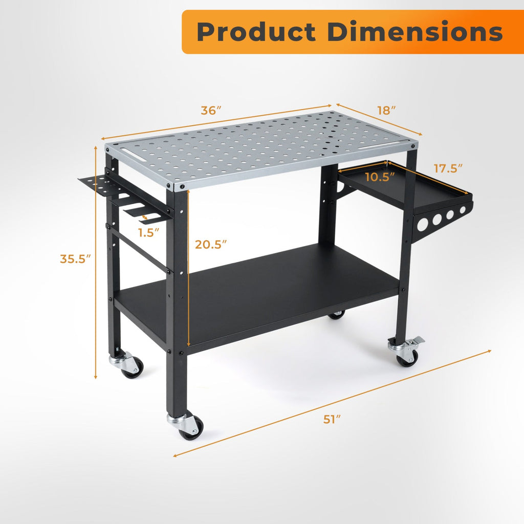 Welding Table 36x18" with 144 Fixture Holes and Lockable Wheels