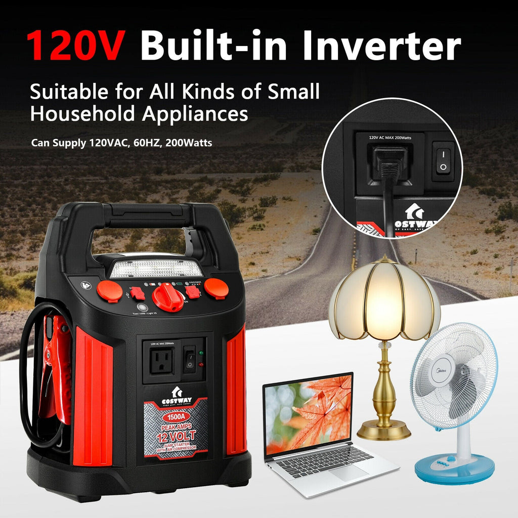Jump Starter & Air Compressor Power Station — 1500A, 180 PSI, AC/DC Outlet
