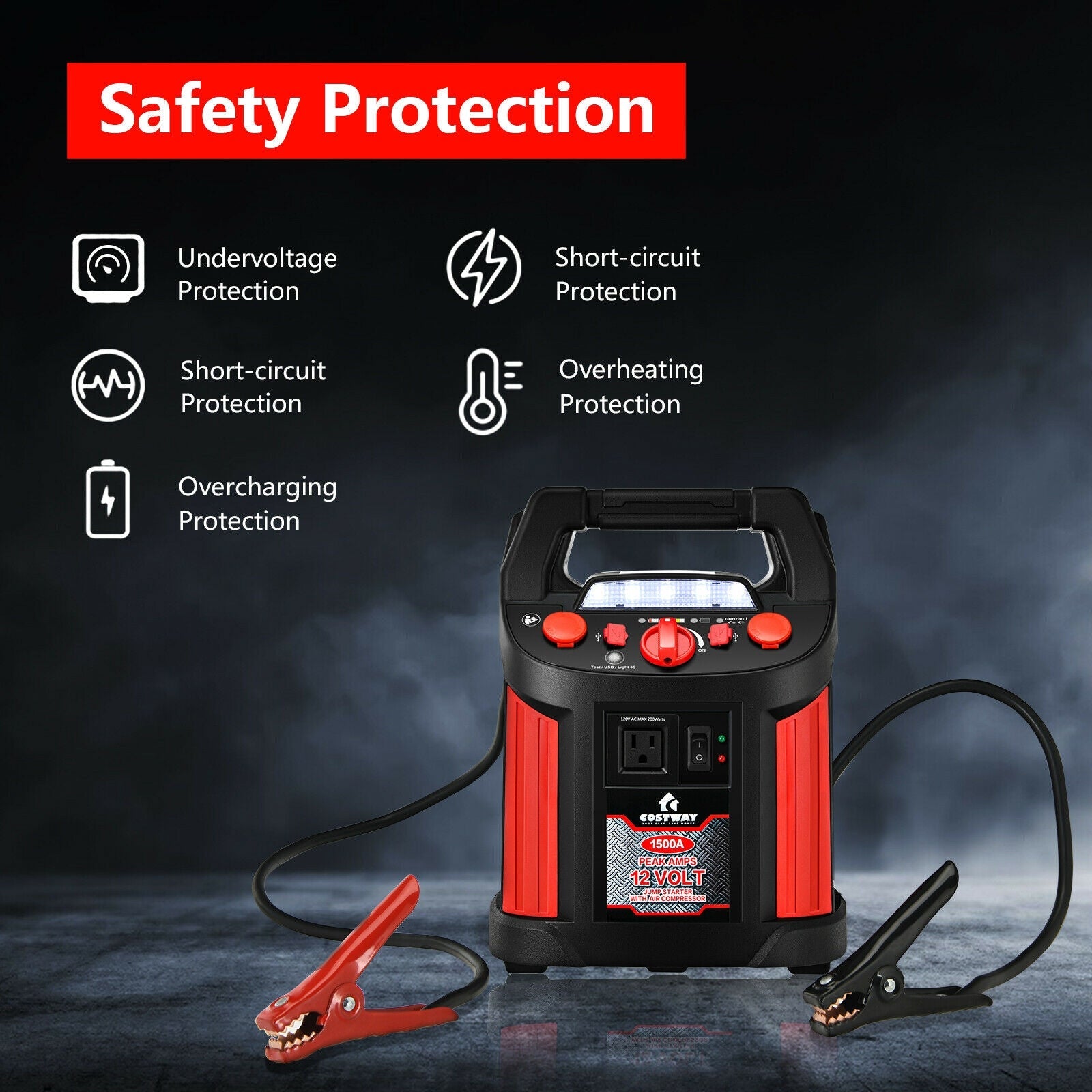 Jump Starter & Air Compressor Power Station — 1500A, 180 PSI, AC/DC Outlet