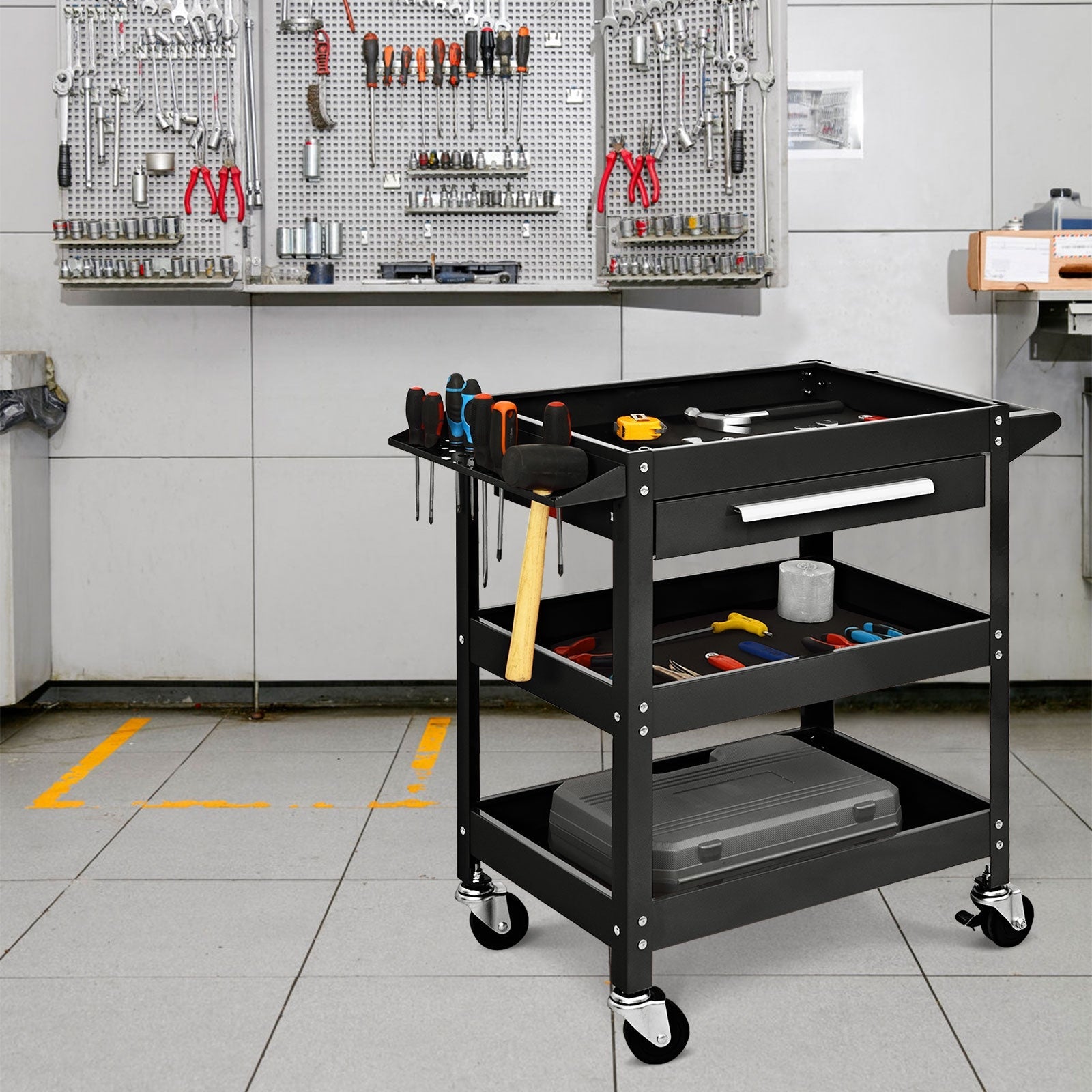 2-Drawer Rolling Tool Cart with Organizer Shelf