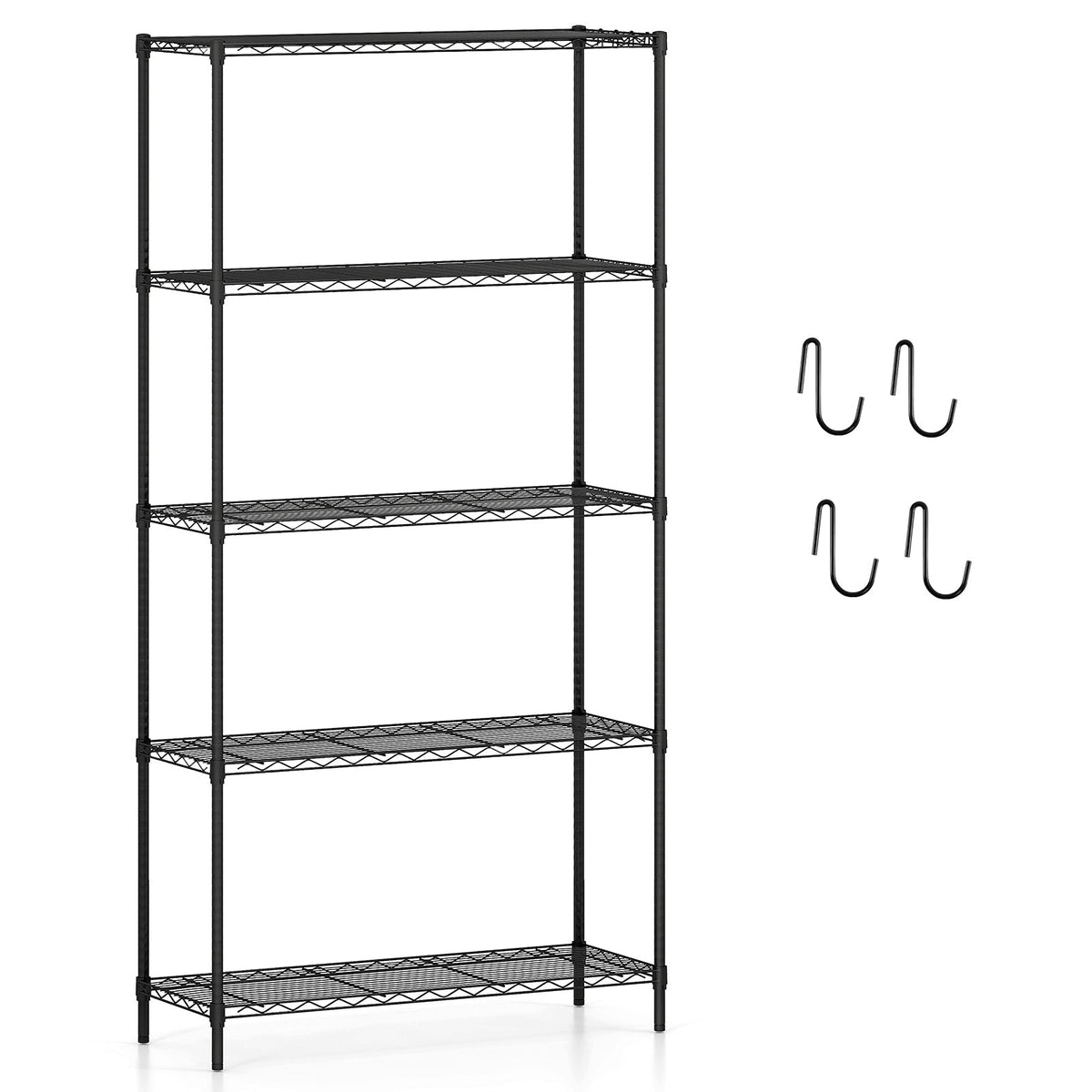 5-Tier Metal Storage Shelving Unit with V-Shaped Wire Rack and 1250 LBS Capacity-Black