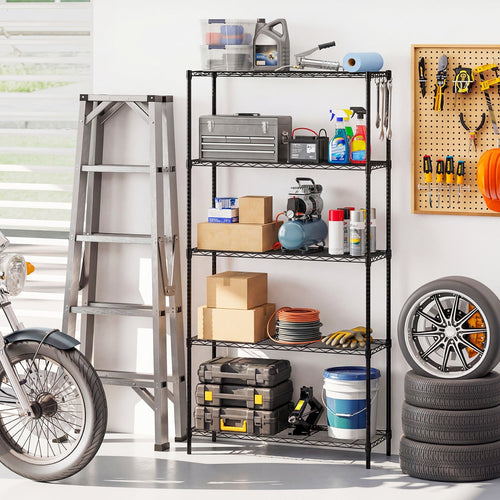 5-Tier Metal Storage Shelving Unit with V-Shaped Wire Rack and 1250 LBS Capacity-Black