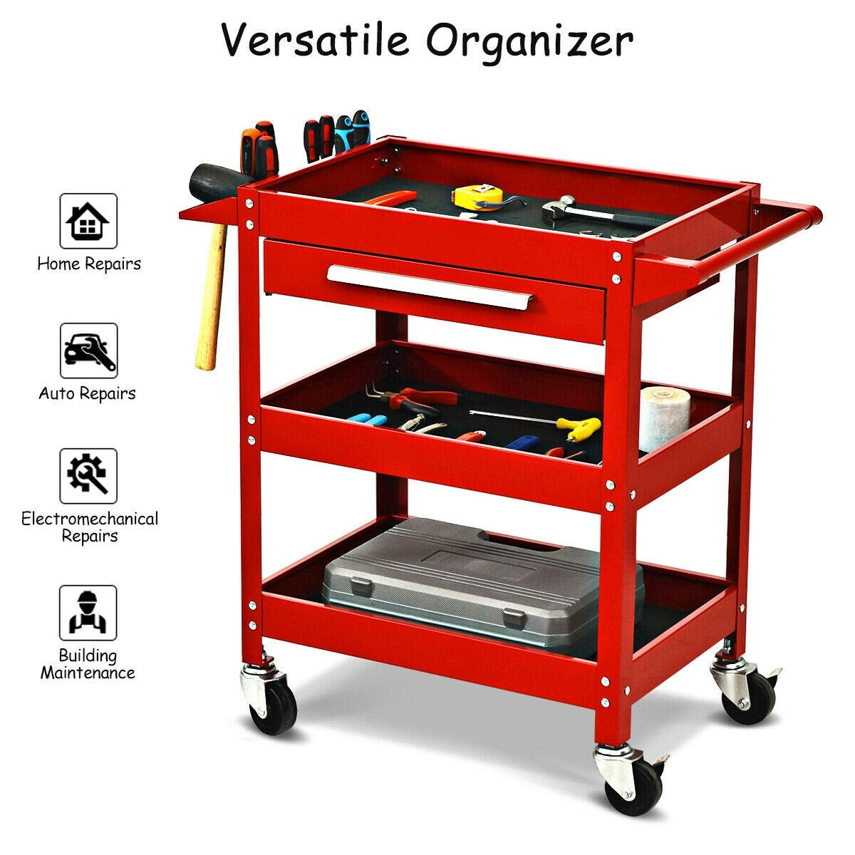 2-Drawer Rolling Tool Cart with Organizer Shelf