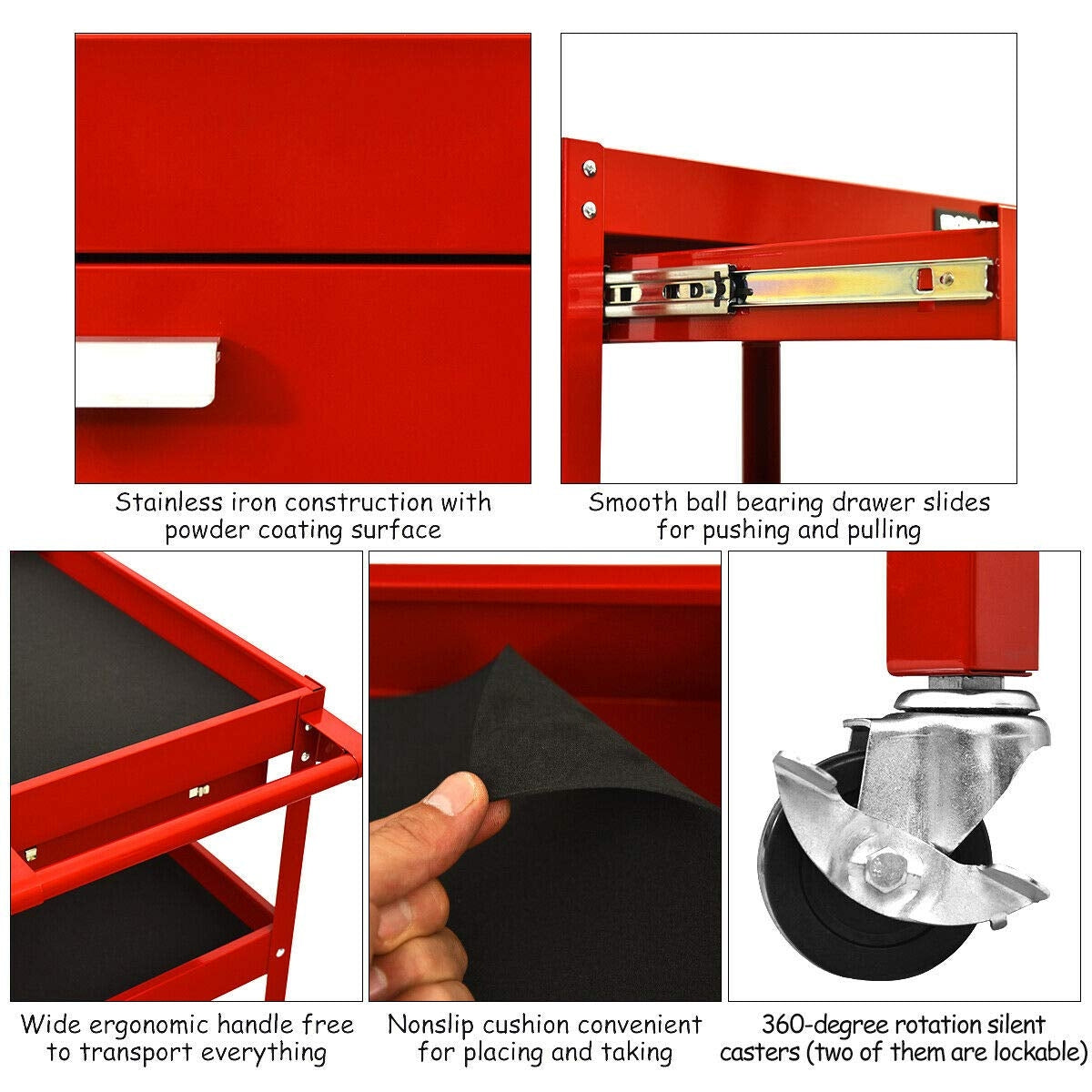 2-Drawer Rolling Tool Cart with Organizer Shelf