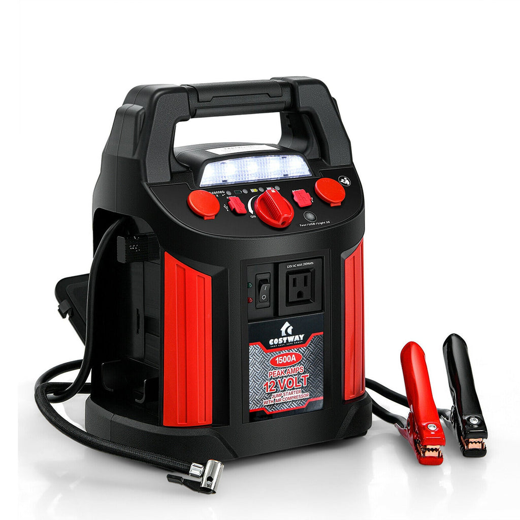 Jump Starter & Air Compressor Power Station — 1500A, 180 PSI, AC/DC Outlet