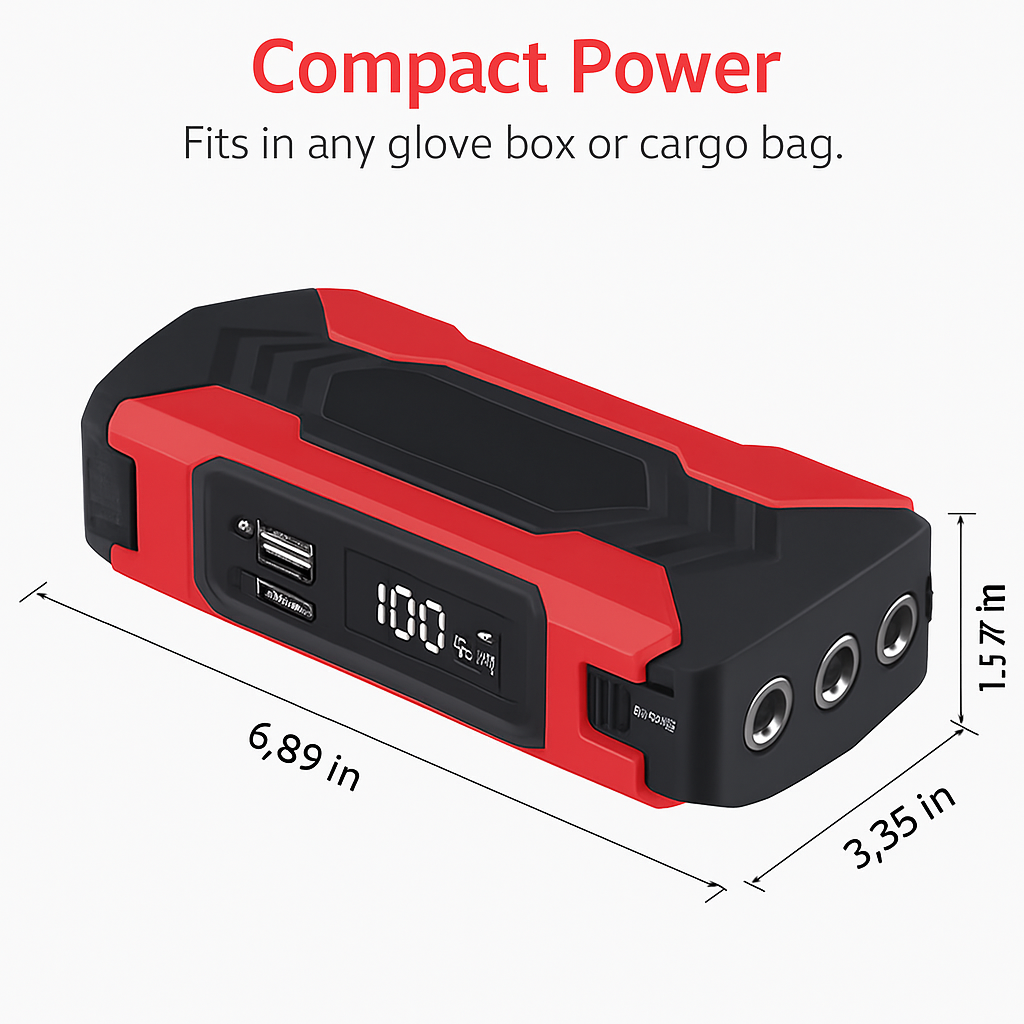 Portable Jump Starter — 800A Peak, 28000mAh, LCD Display