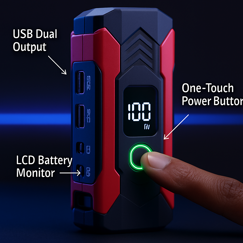 Portable Jump Starter — 800A Peak, 28000mAh, LCD Display