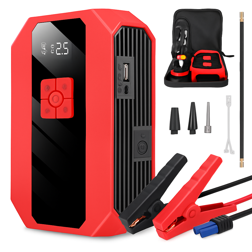 Jump Starter with Built-In Air Compressor — 1500A, 20000mAh