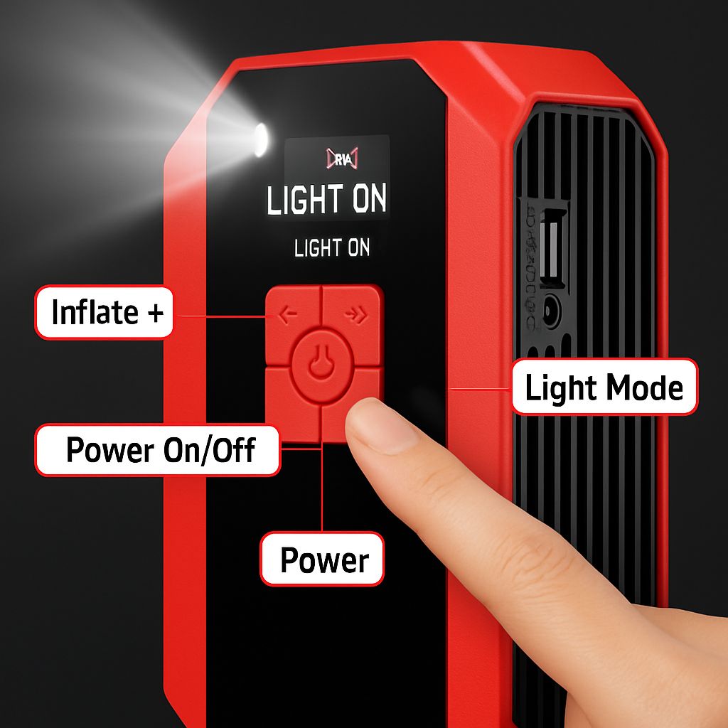 Jump Starter with Built-In Air Compressor — 1500A, 20000mAh