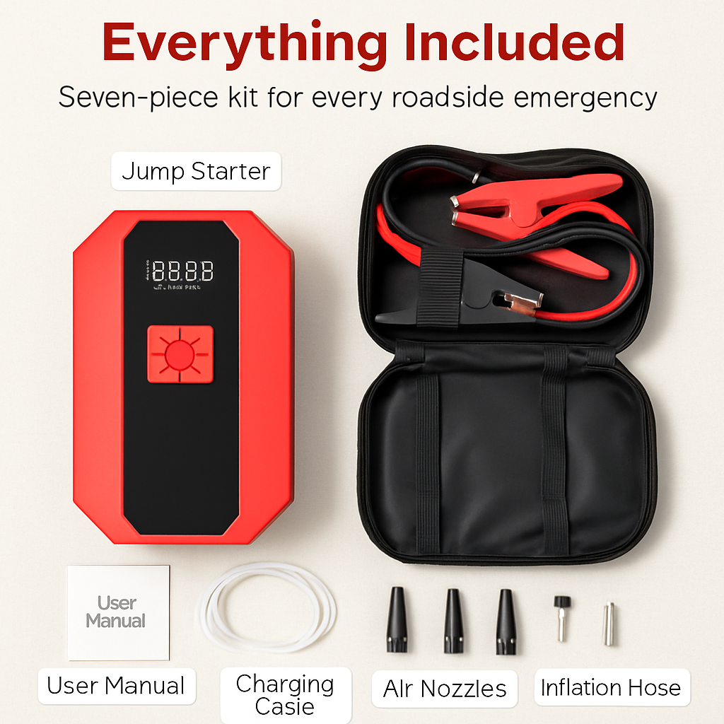Jump Starter with Built-In Air Compressor — 1500A, 20000mAh