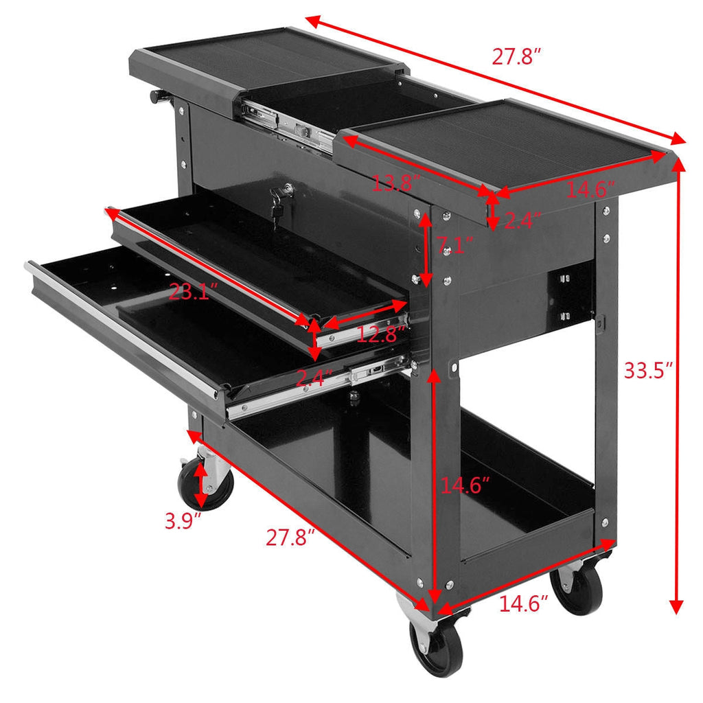 2-Drawer Rolling Mechanics Tool Cart with Slide-Top Storage