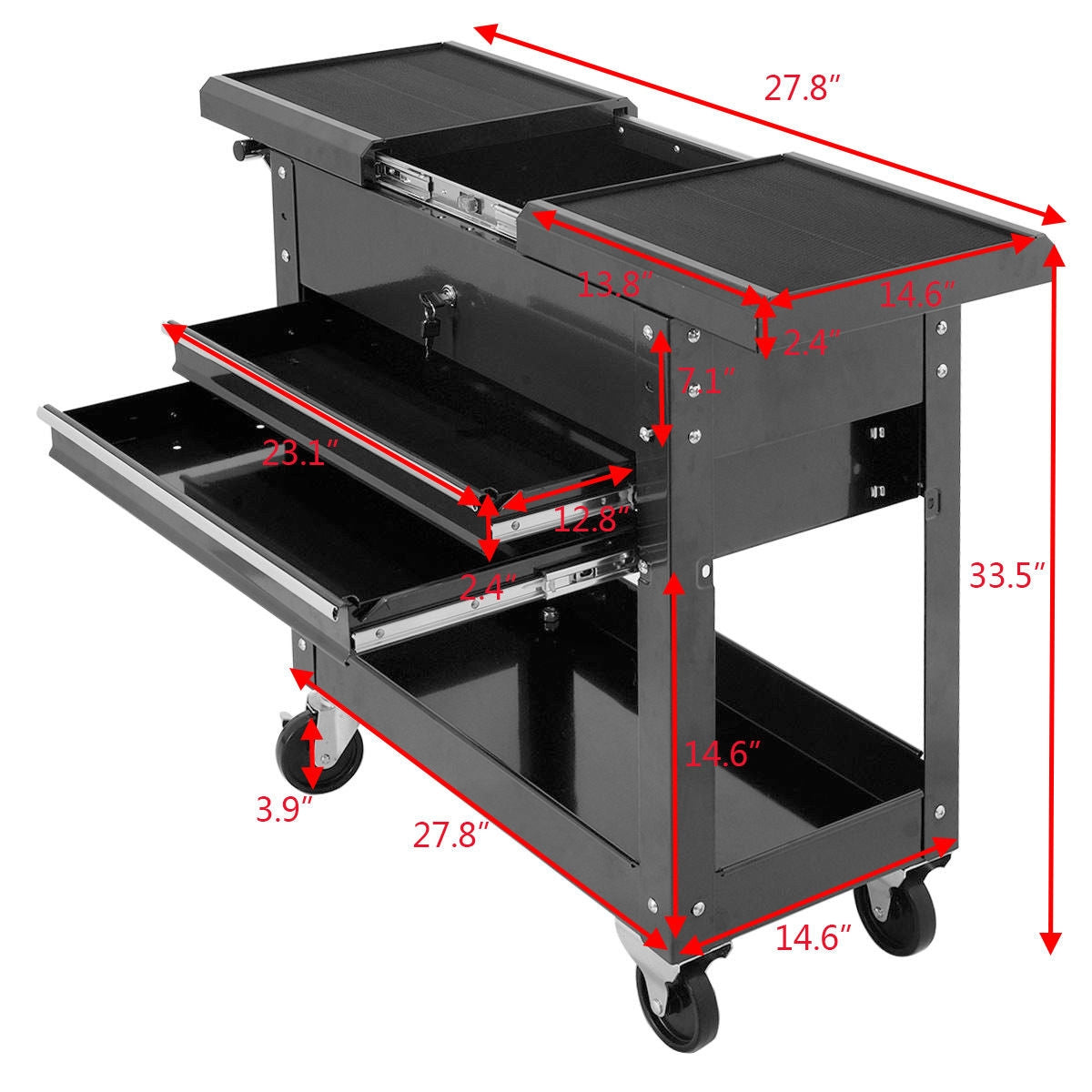 2-Drawer Rolling Mechanics Tool Cart with Slide-Top Storage