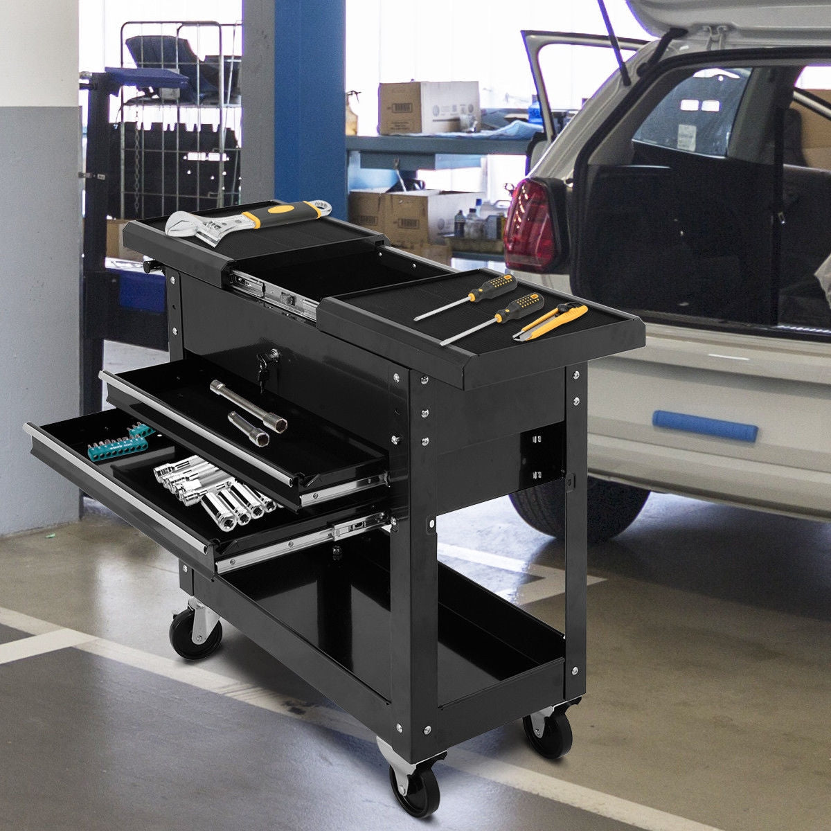 2-Drawer Rolling Mechanics Tool Cart with Slide-Top Storage