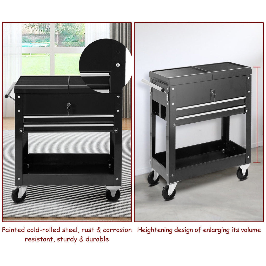 2-Drawer Rolling Mechanics Tool Cart with Slide-Top Storage