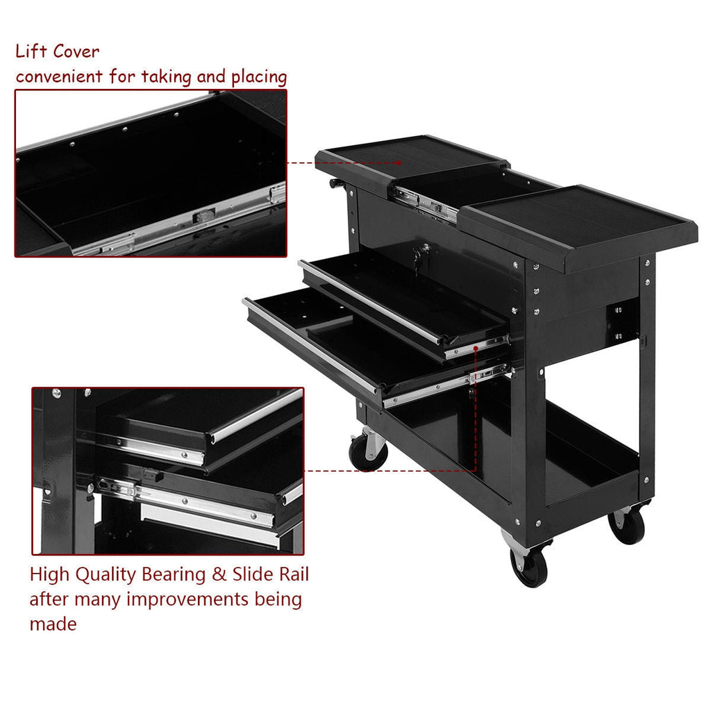 2-Drawer Rolling Mechanics Tool Cart with Slide-Top Storage