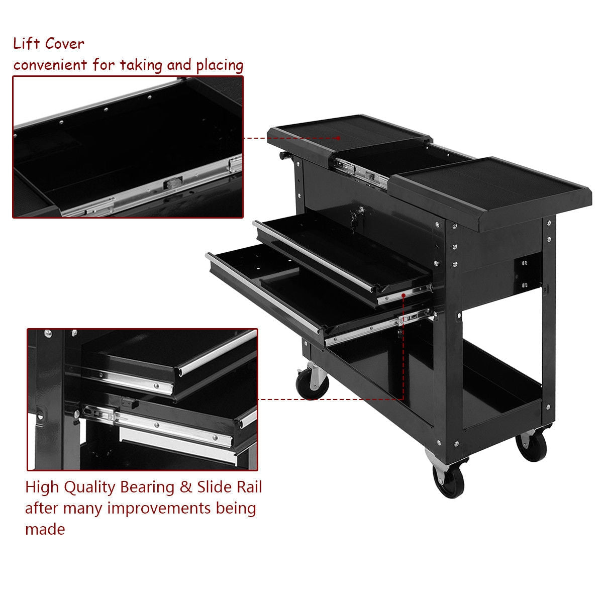 2-Drawer Rolling Mechanics Tool Cart with Slide-Top Storage
